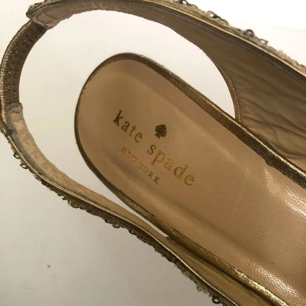Kate Spade Sequin Animal Print Bow Slingback Heels Size 8 Sparkly Girly Party